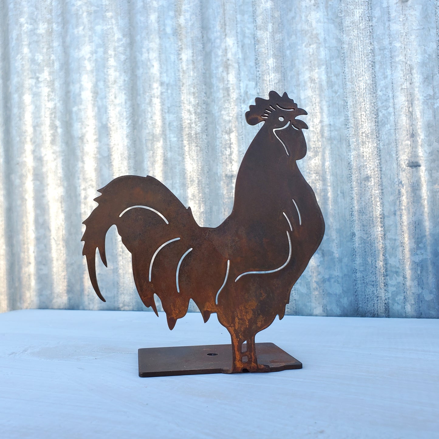 Rusted Metal Chicken Statue