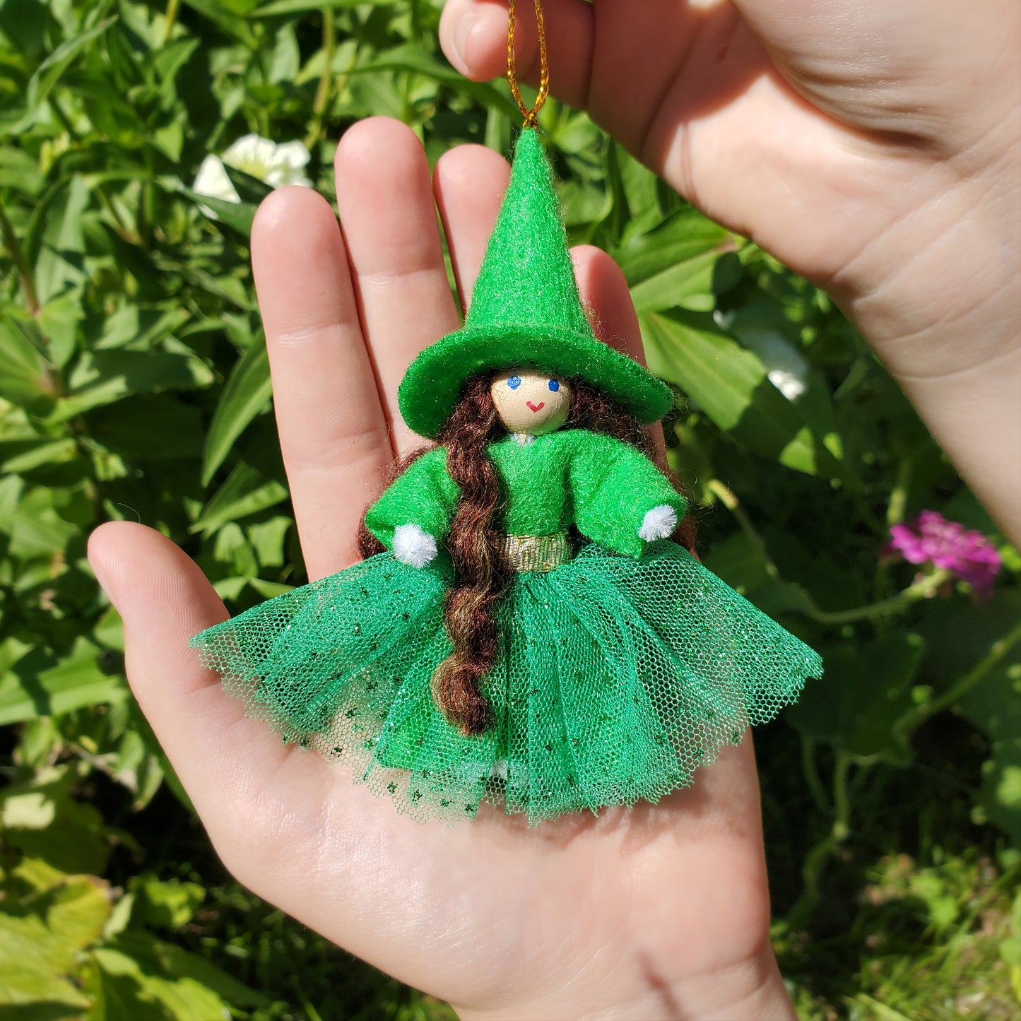 Green Witch Ornament for Halloween Tree