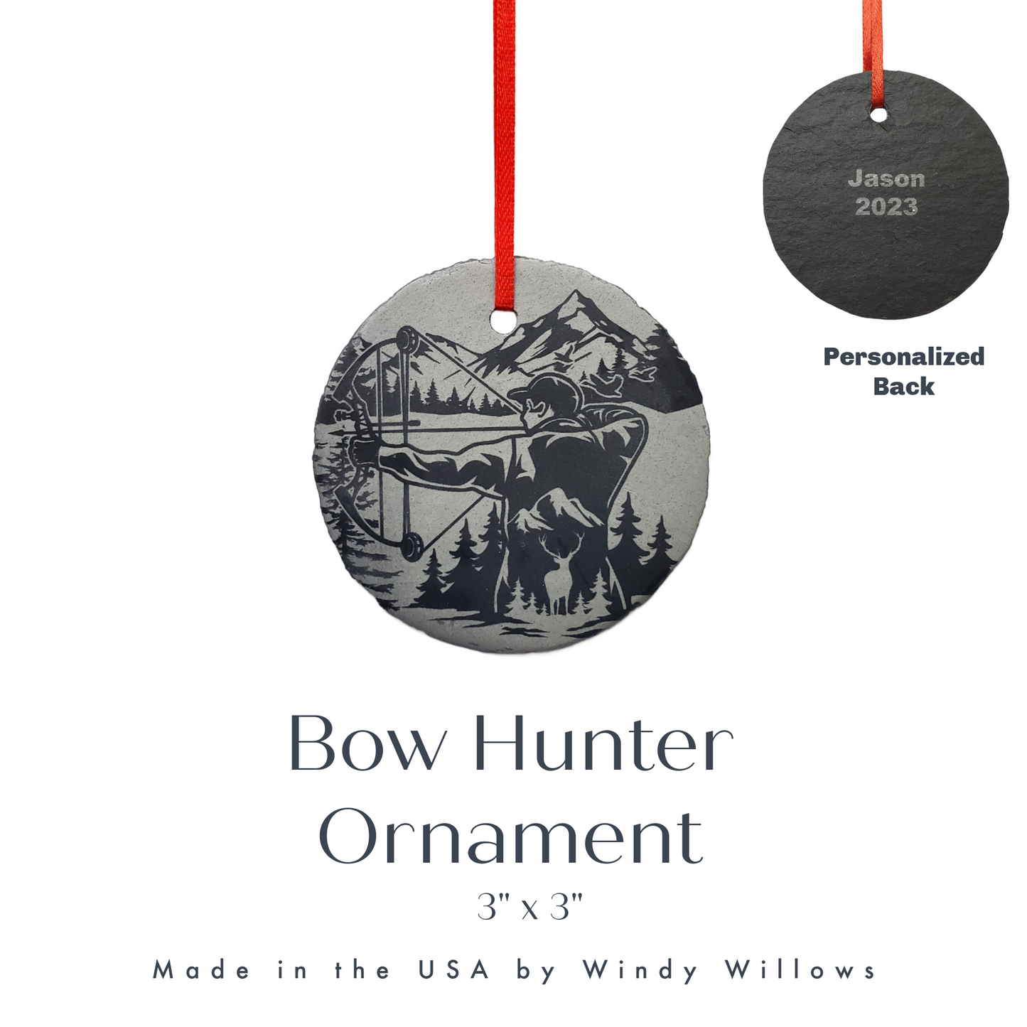 Bow Hunting Ornament | Personalized Rustic 3" Archery Sportsman Christmas Ornament