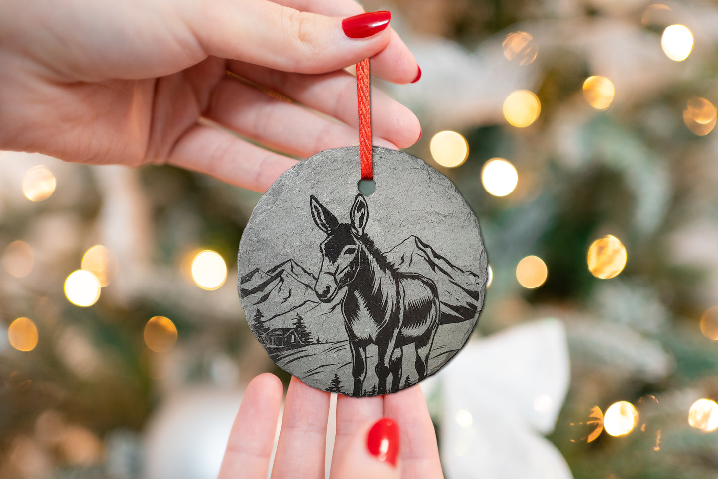 Donkey Ornament | 3" Burro Ornament | Personalized Rustic Christmas Slate Animal Ornament | Custom Mule Decoration Southwestern Desert