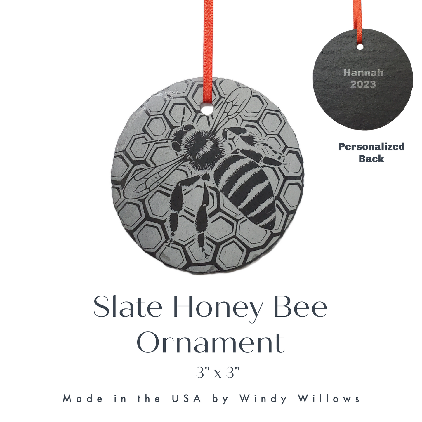 Honeybee Ornament | 3" Beekeeper Ornament | Personalized Apiary Christmas Slate Gift Custom Honeybee Ornament | Apiarists Bee Farmer