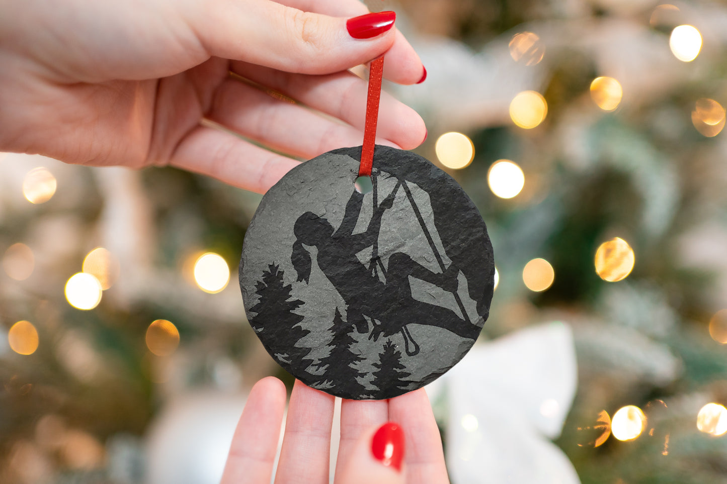 Female Rock Climbing Ornament | 3" Adventure Ornament | Rustic Christmas | Slate Ornament | Wilderness Christmas Decor | Girl Climber Gift