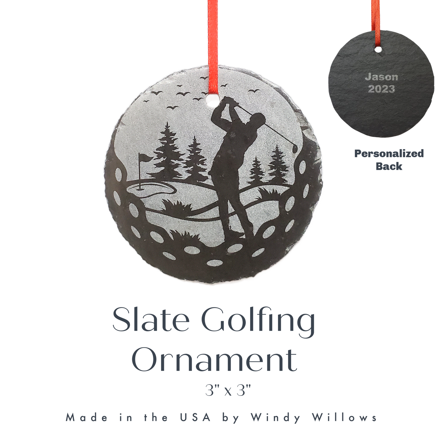 Golf Ornament | 3" Custom Female Golfing Ornament | Personalized Golfer Christmas Slate Ornament Golf Course Gift tag