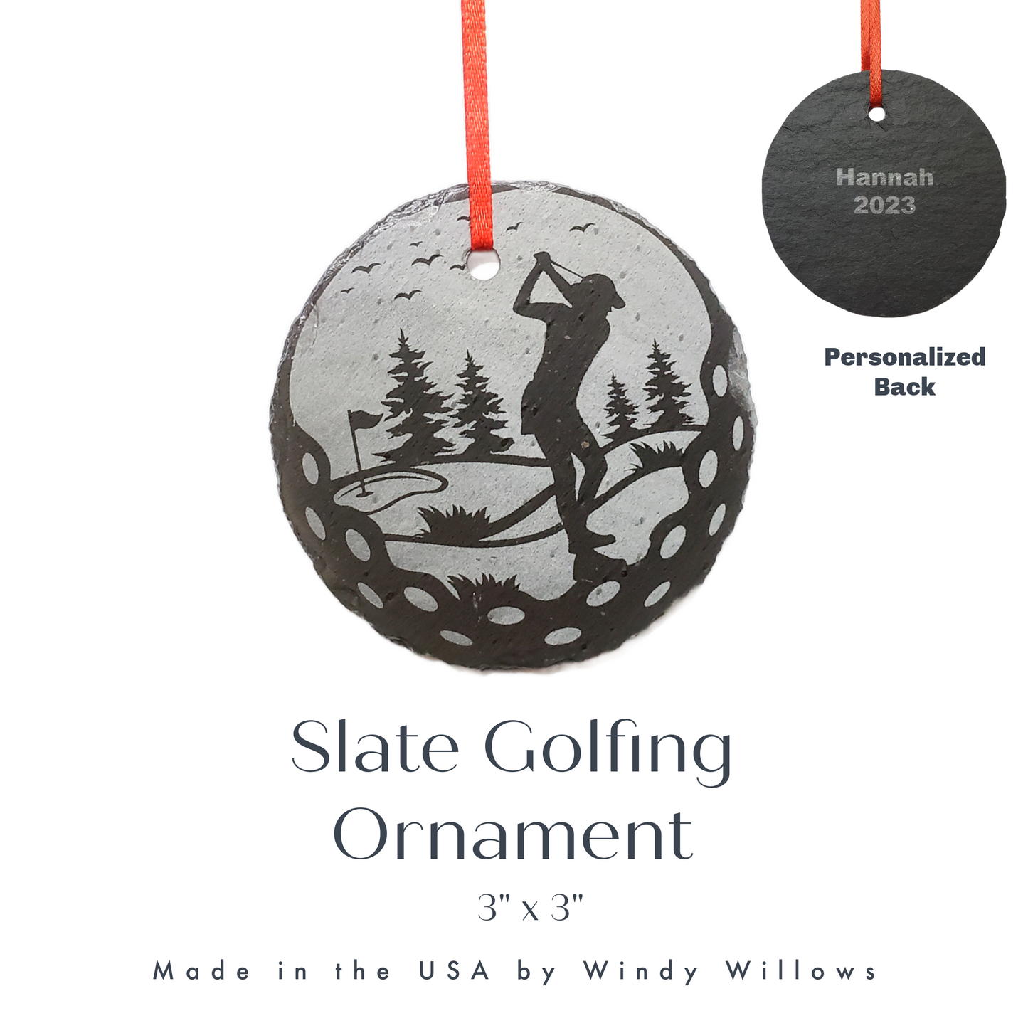 Golf Ornament | 3" Custom Male Golfing Ornament | Personalized Golfer Christmas Slate Ornament Golf Course Gift tag