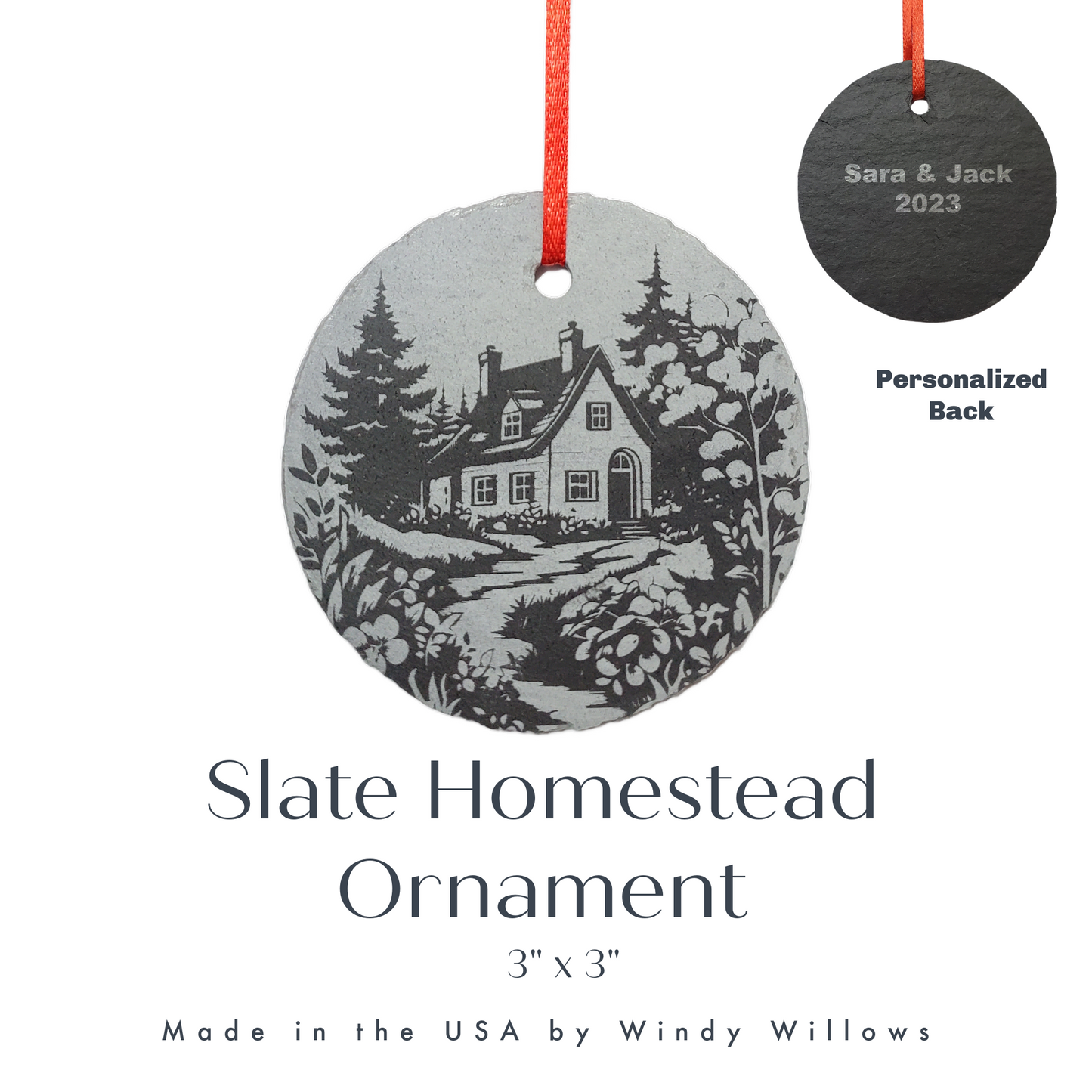 Homestead Ornament | 3" Homesteading Farm Ornament | Personalized Rustic Christmas Slate Decoration | Custom Cottagcore Ornaments