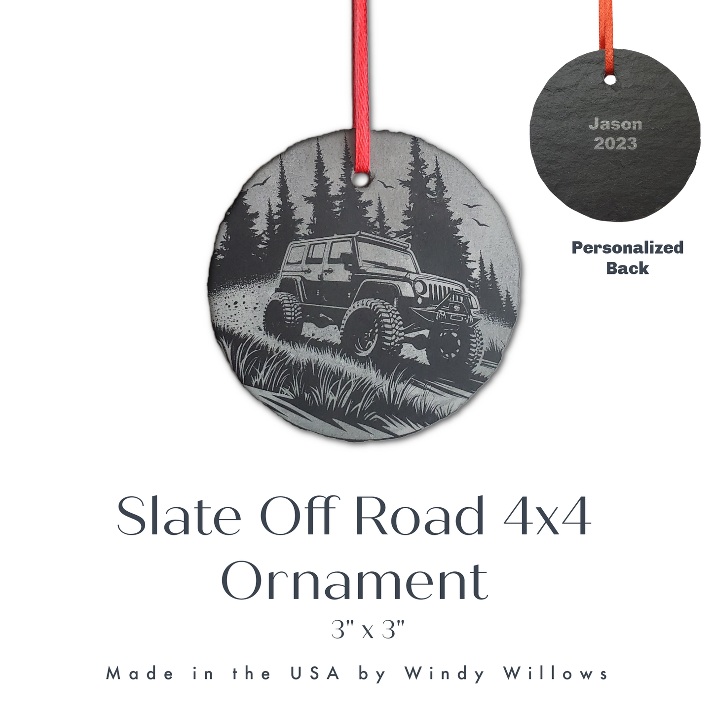 Jeep Slate Christmas Ornament – Mountain Trails & Pines Scene
