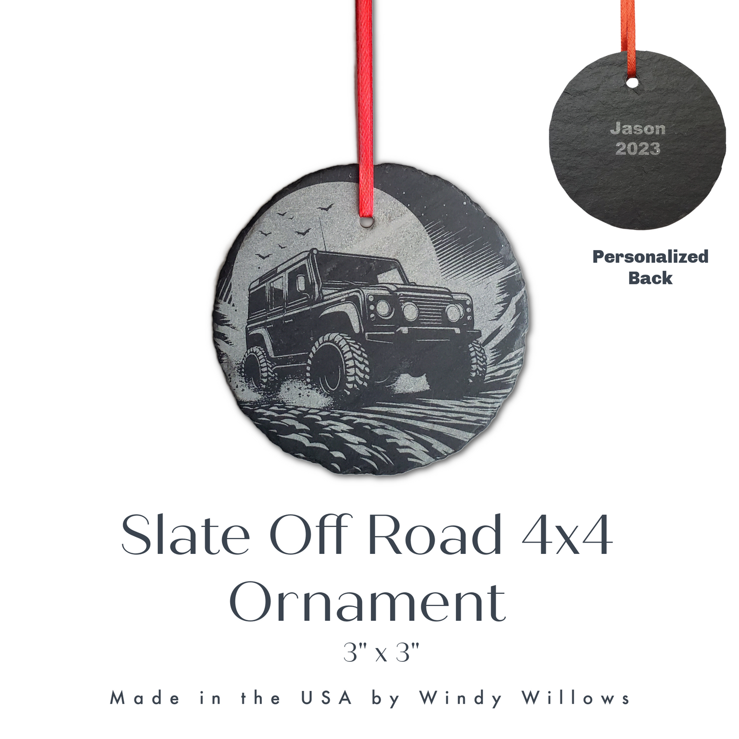 Jeep Slate Christmas Ornament – Coastal Beach Cruiser Scene