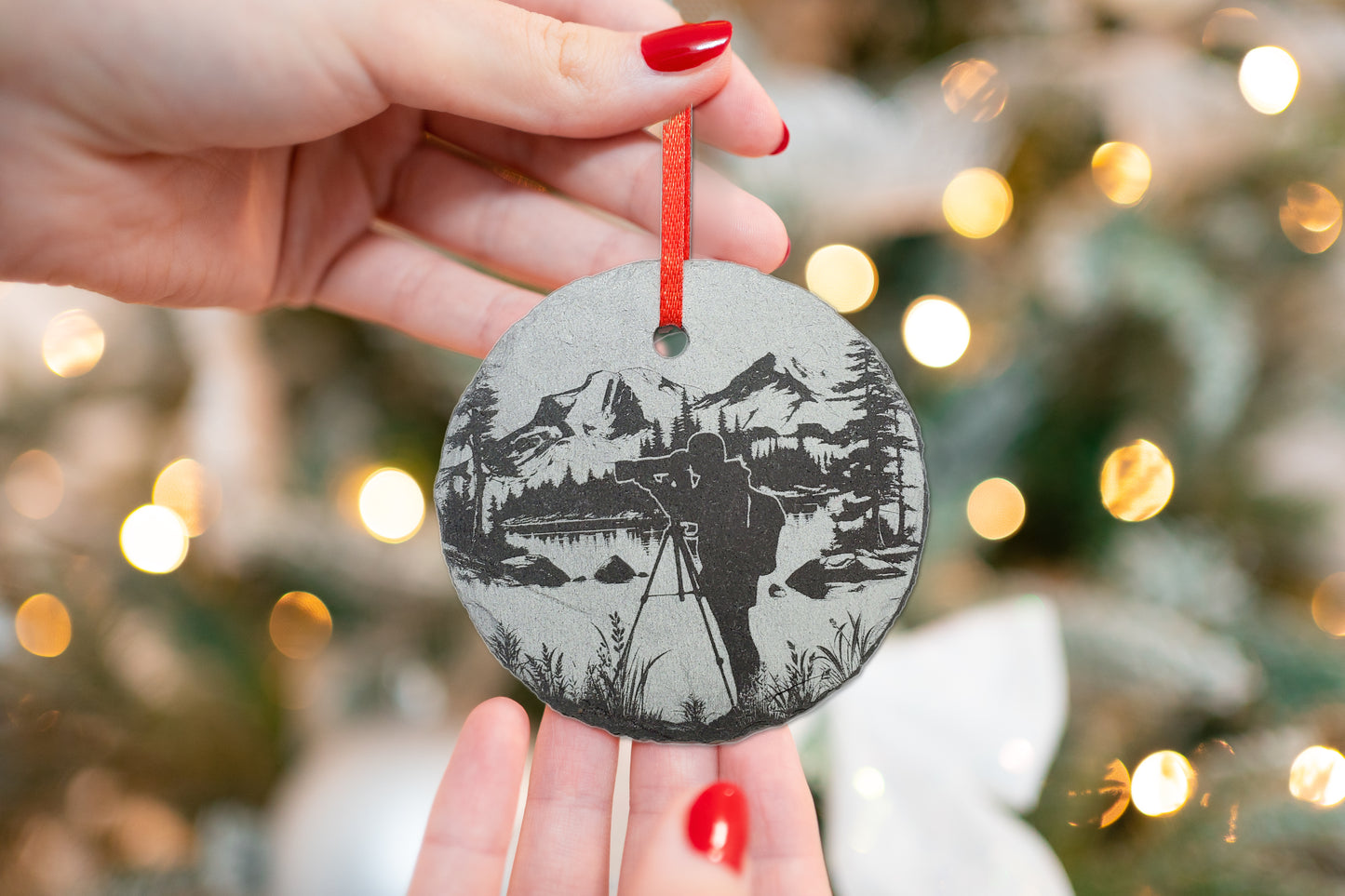 Nature Photographer Ornament | 3" Custom Male Photography Ornament | Personalized Rustic Christmas Slate Ornament Camera Gift tag