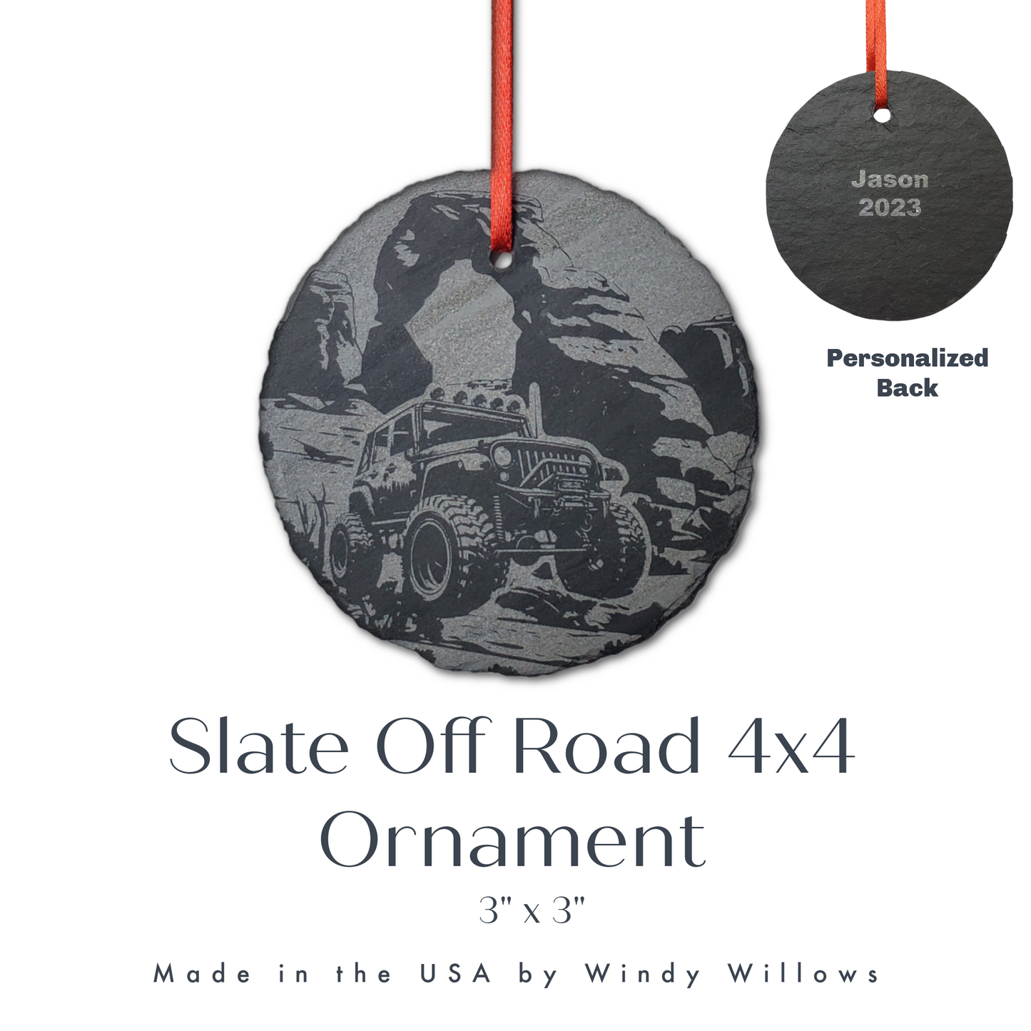 Jeep Slate Christmas Ornament – Moab Off-Road Adventure Scene