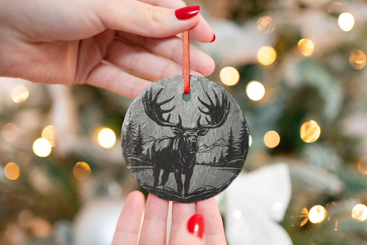 Moose Lake Ornament | 3" Maine Nature Ornament | Personalized Rustic Christmas Slate Bird Ornament