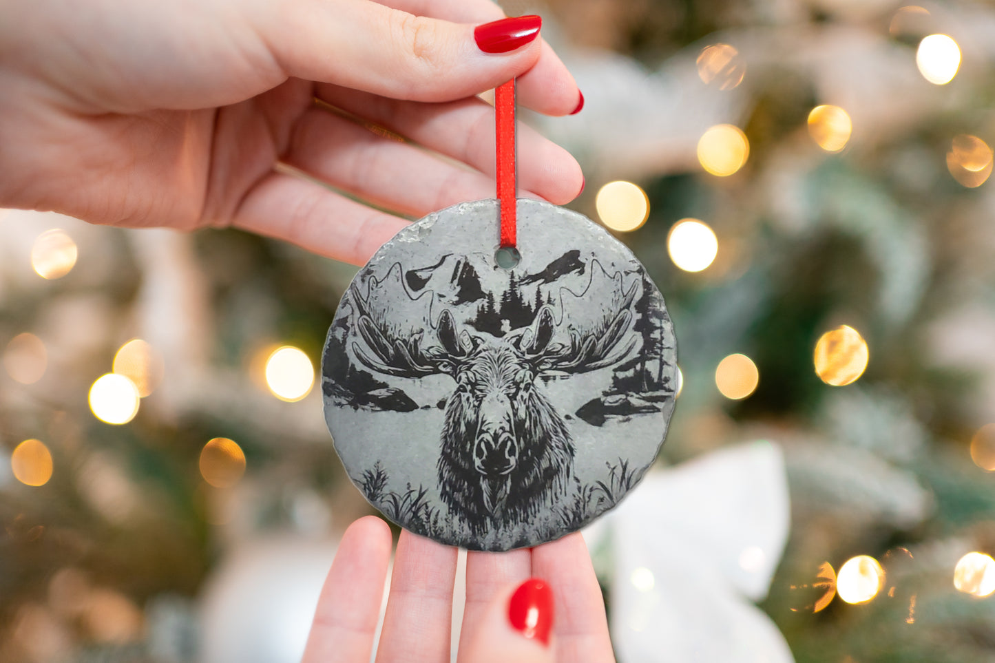 Moose Ornament | 3" Maine Nature Ornament | Personalized Rustic Christmas Slate Custom Hunting Ornament