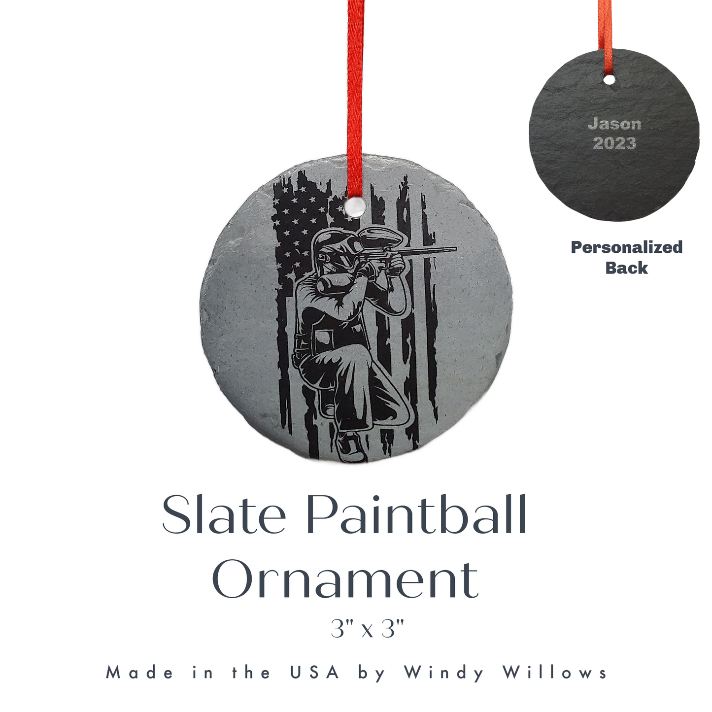 Paintball Ornament | 3" Airsoft Ornament | Personalized Rustic Christmas Slate Ornament | Laser Tag