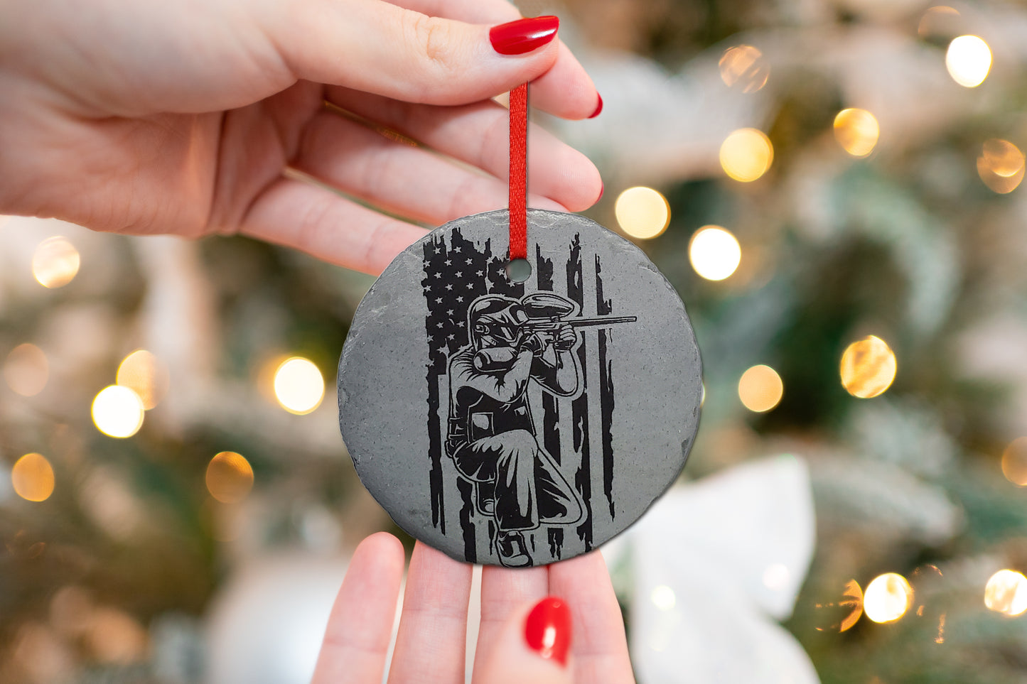 Paintball Ornament | 3" Airsoft Ornament | Personalized Rustic Christmas Slate Ornament | Laser Tag