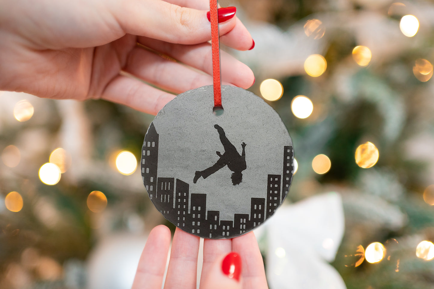 Parkour Ornament | 3" Custom Male Freerunner Flip Ornament | Personalized Christmas Slate Ornament Freerunning Gift tag