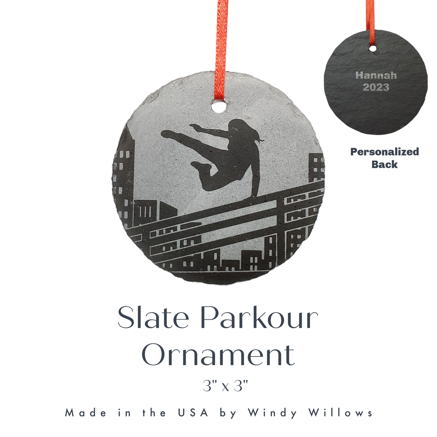 Parkour Ornament | 3" Custom Male Freerunner Ornament | Personalized Christmas Slate Ornament Freerunning Gift tag