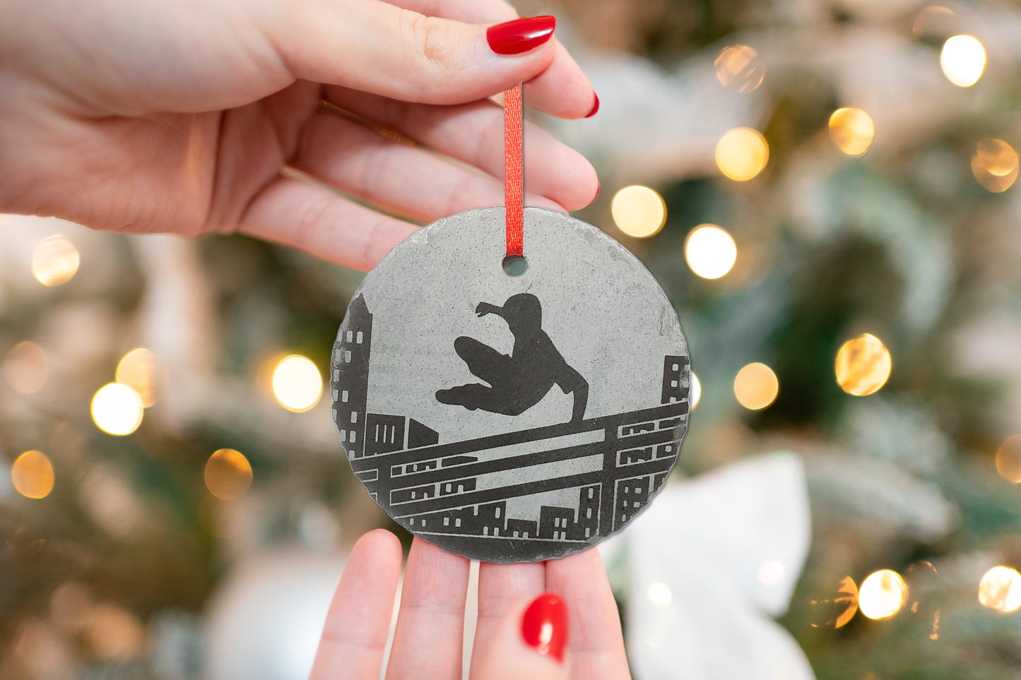 Parkour Ornament | 3" Custom Male Freerunner Ornament | Personalized Christmas Slate Ornament Freerunning Gift tag