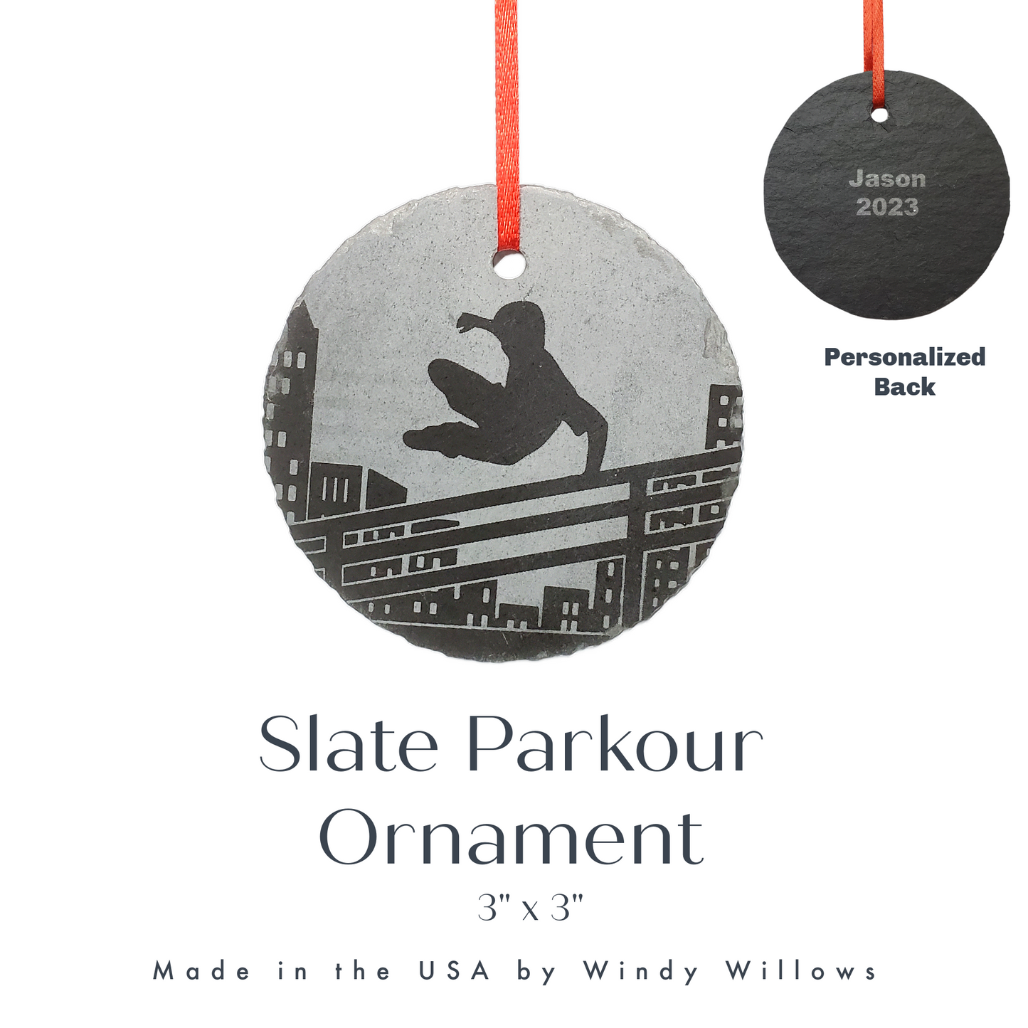 Parkour Ornament | 3" Custom Male Freerunner Ornament | Personalized Christmas Slate Ornament Freerunning Gift tag