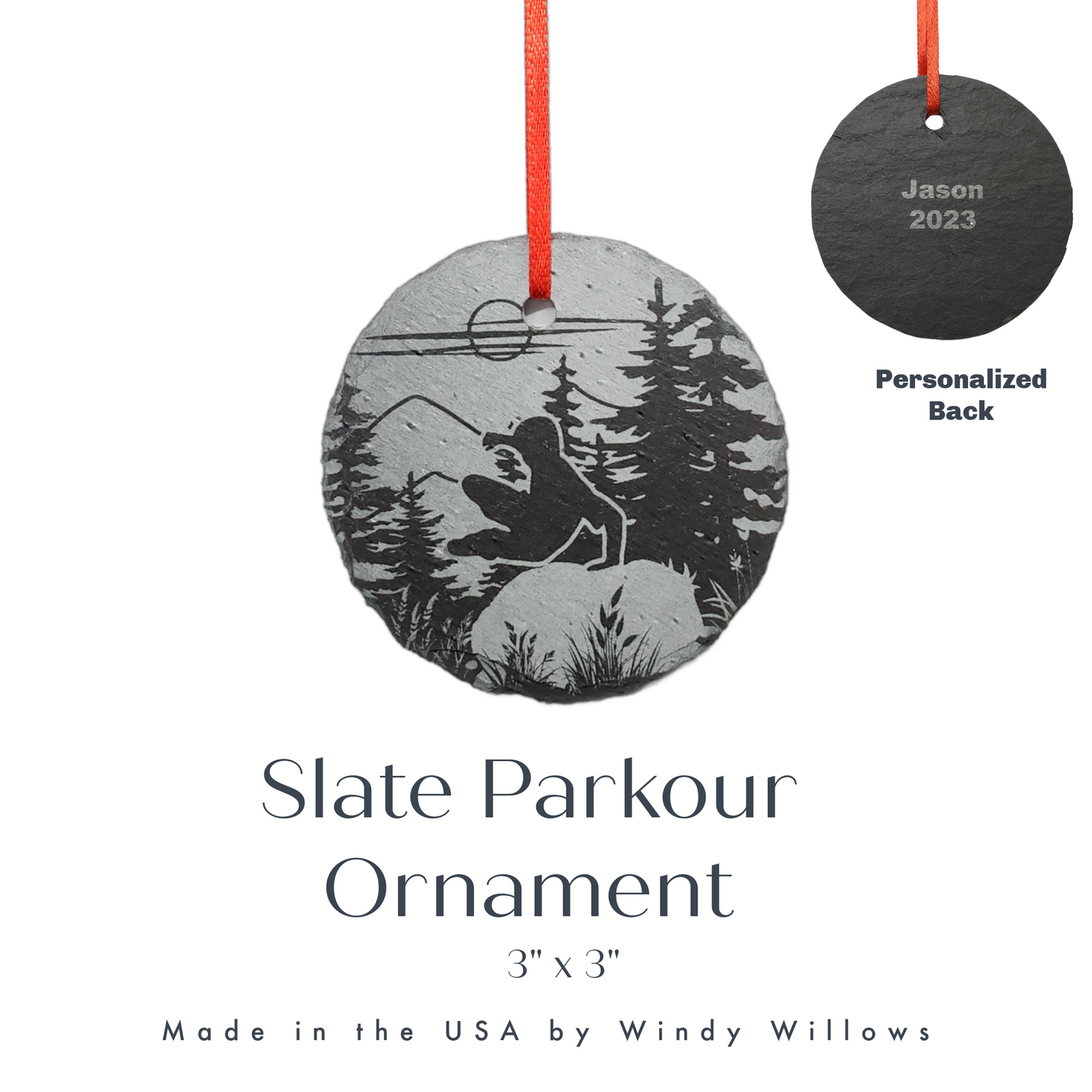 Parkour Ornament | 3" Custom Male Freerunner Ornament | Personalized Christmas Slate Ornament Nature Freerunning Gift tag