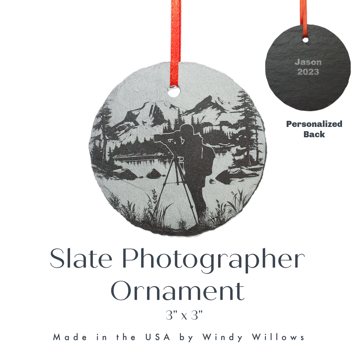 Nature Photographer Ornament | 3" Custom Male Photography Ornament | Personalized Rustic Christmas Slate Ornament Camera Gift tag