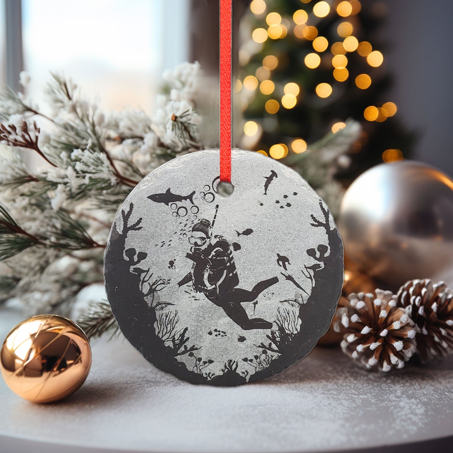 Scuba Diving Ornament | 3" Custom Male Diver Ornament | Personalized Christmas Slate Ornament Divers Gift tag