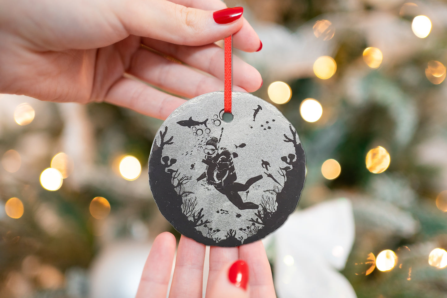 Scuba Diving Ornament | 3" Custom Male Diver Ornament | Personalized Christmas Slate Ornament Divers Gift tag
