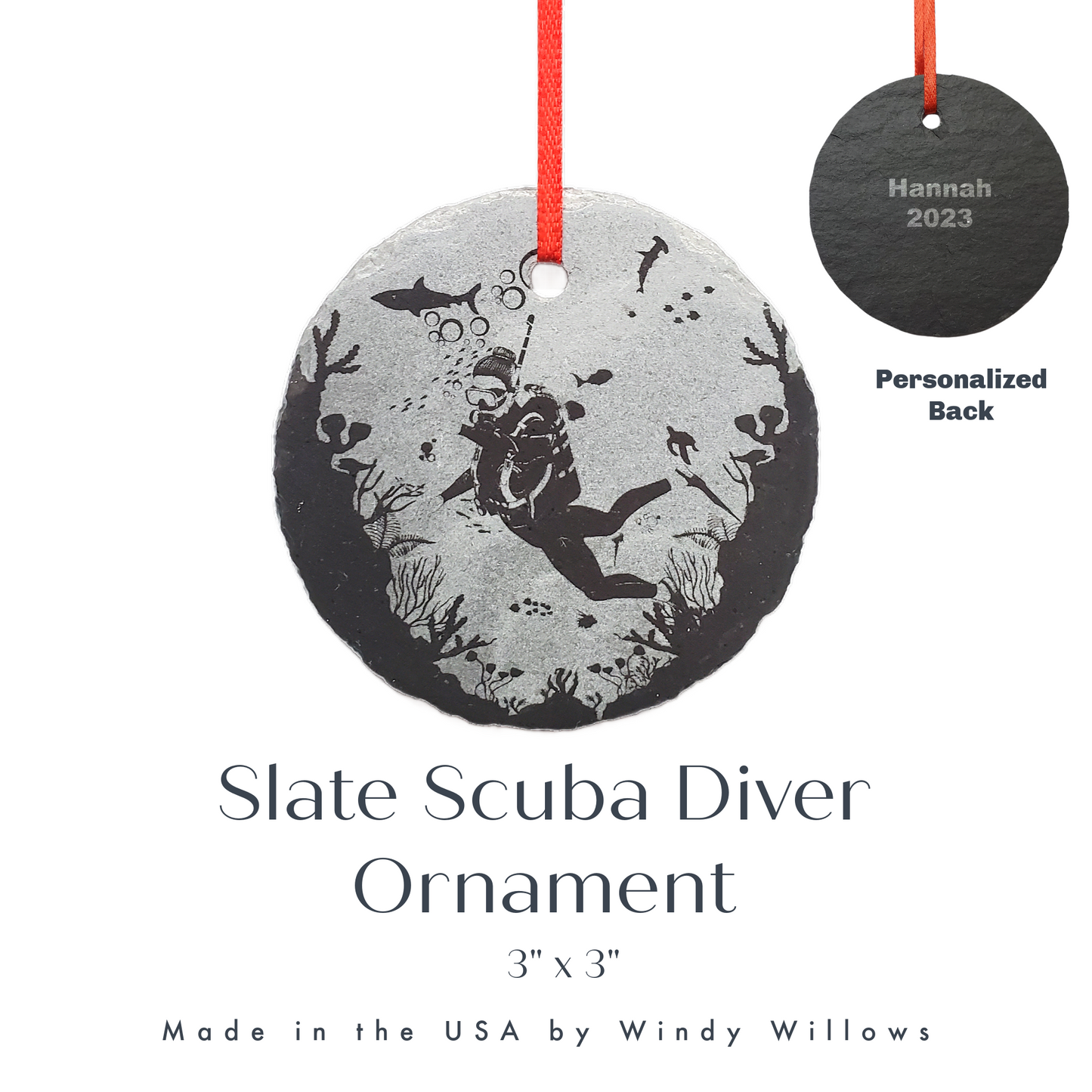 Scuba Diving Ornament | 3" Custom Male Diver Ornament | Personalized Christmas Slate Ornament Divers Gift tag