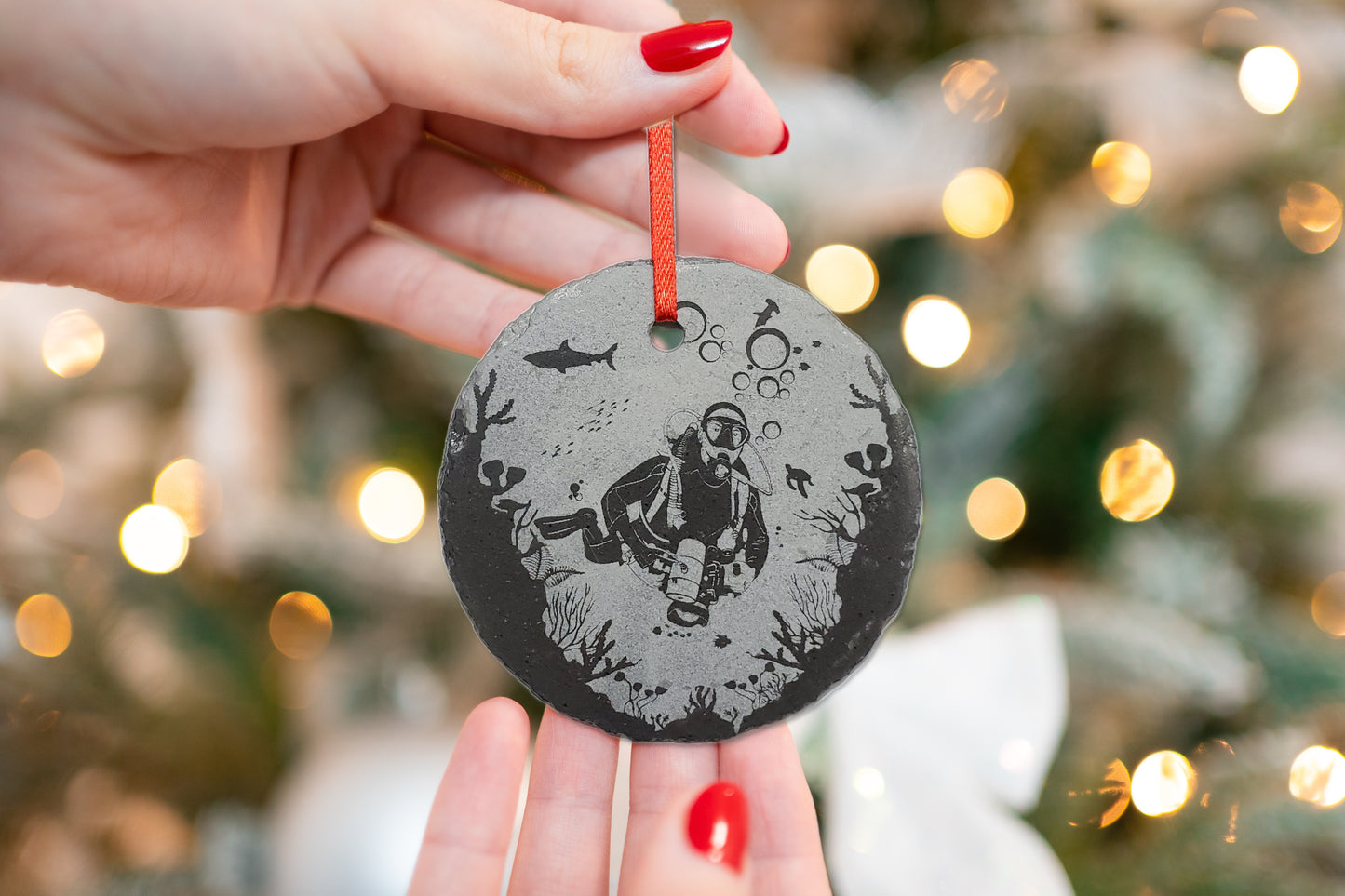 Scuba Diving Ornament | 3" Custom Male Diver Ornament | Personalized Christmas Slate Ornament Divers Gift tag
