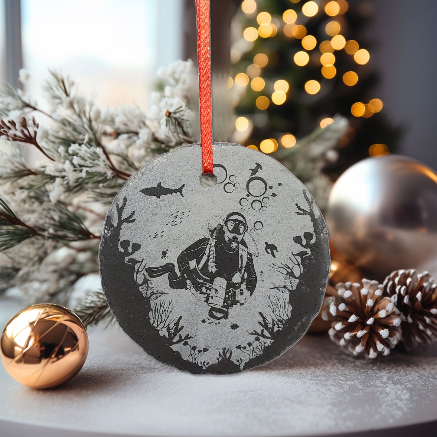 Scuba Diving Ornament | 3" Custom Male Diver Ornament | Personalized Christmas Slate Ornament Divers Gift tag