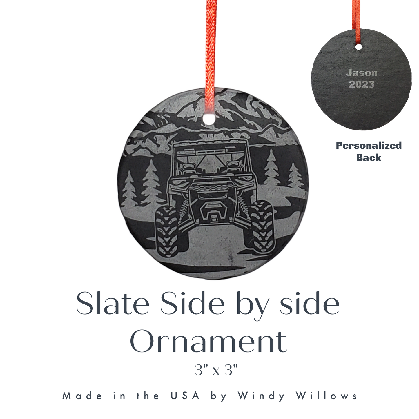 Side by Side Offroad Winter Ornament | 3" UTV Sport Utility Christmas Ornament SxS | Personalized Rustic Christmas Slate Ornament | Polaris RZR ATV