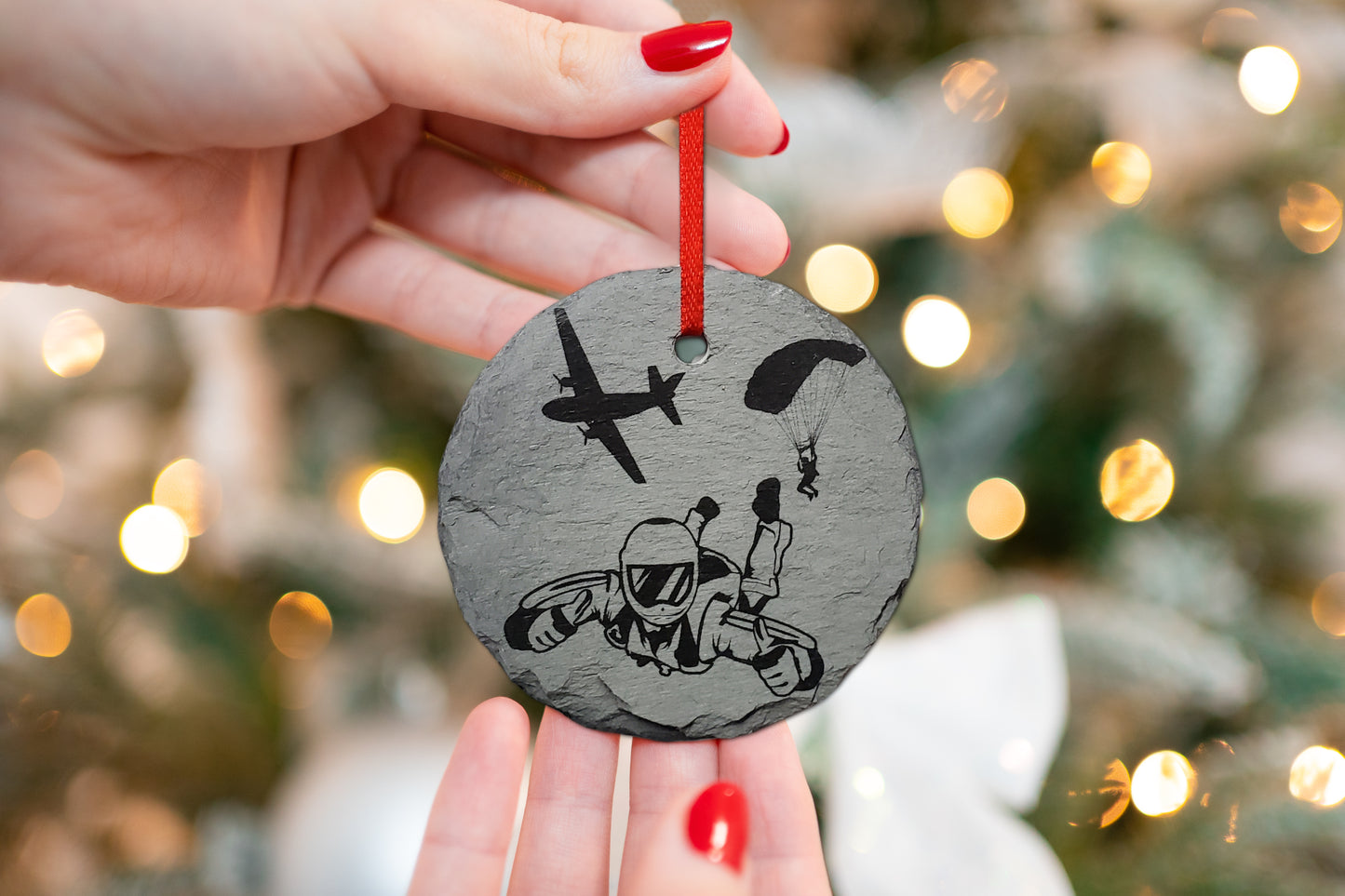 Skydiving Ornament | 3" Parachuting Adventure Ornament | Personalized Rustic Christmas Slate Gift Custom Skydiver Ornament | Love Skydive