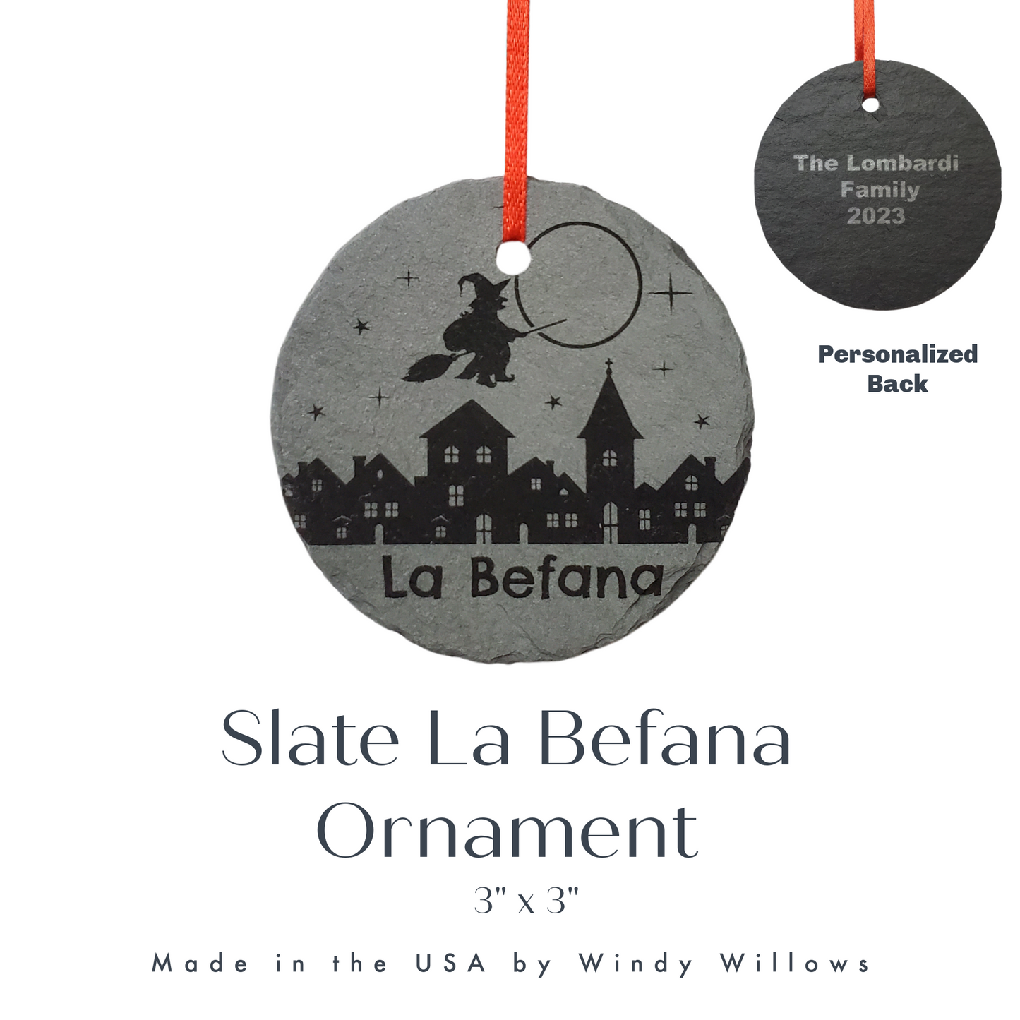 La Befana Christmas Ornament | Personalized Italy Rustic Slate Ornament | Italian Christmas Traditions