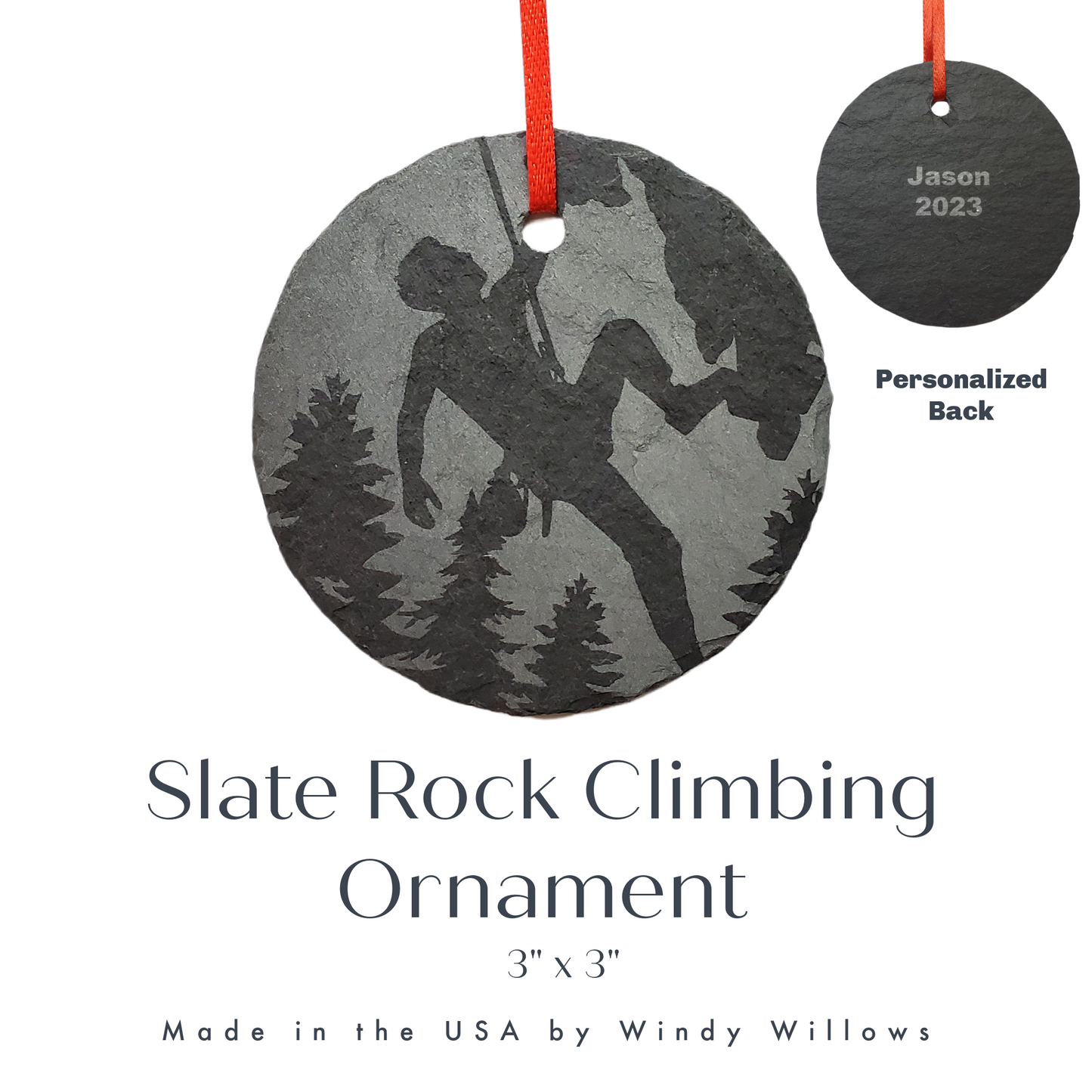 Female Rock Climbing Ornament | 3" Adventure Ornament | Rustic Christmas | Slate Ornament | Wilderness Christmas Decor | Girl Climber Gift