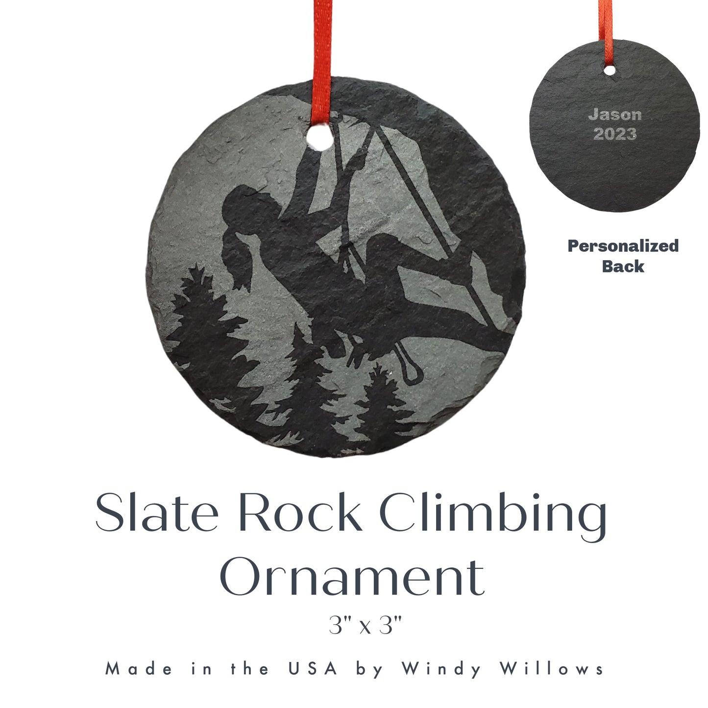 Female Rock Climbing Ornament | 3" Adventure Ornament | Rustic Christmas | Slate Ornament | Wilderness Christmas Decor | Girl Climber Gift