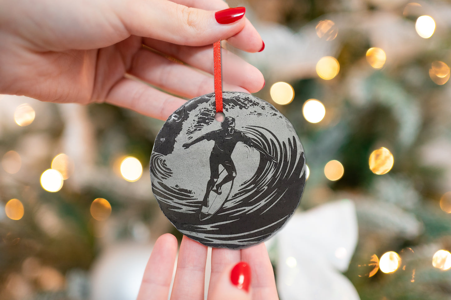 Surfing Ornament | 3" Custom Surfer Ornament | Personalized Christmas Slate Ornament Wave Surf Gift tag