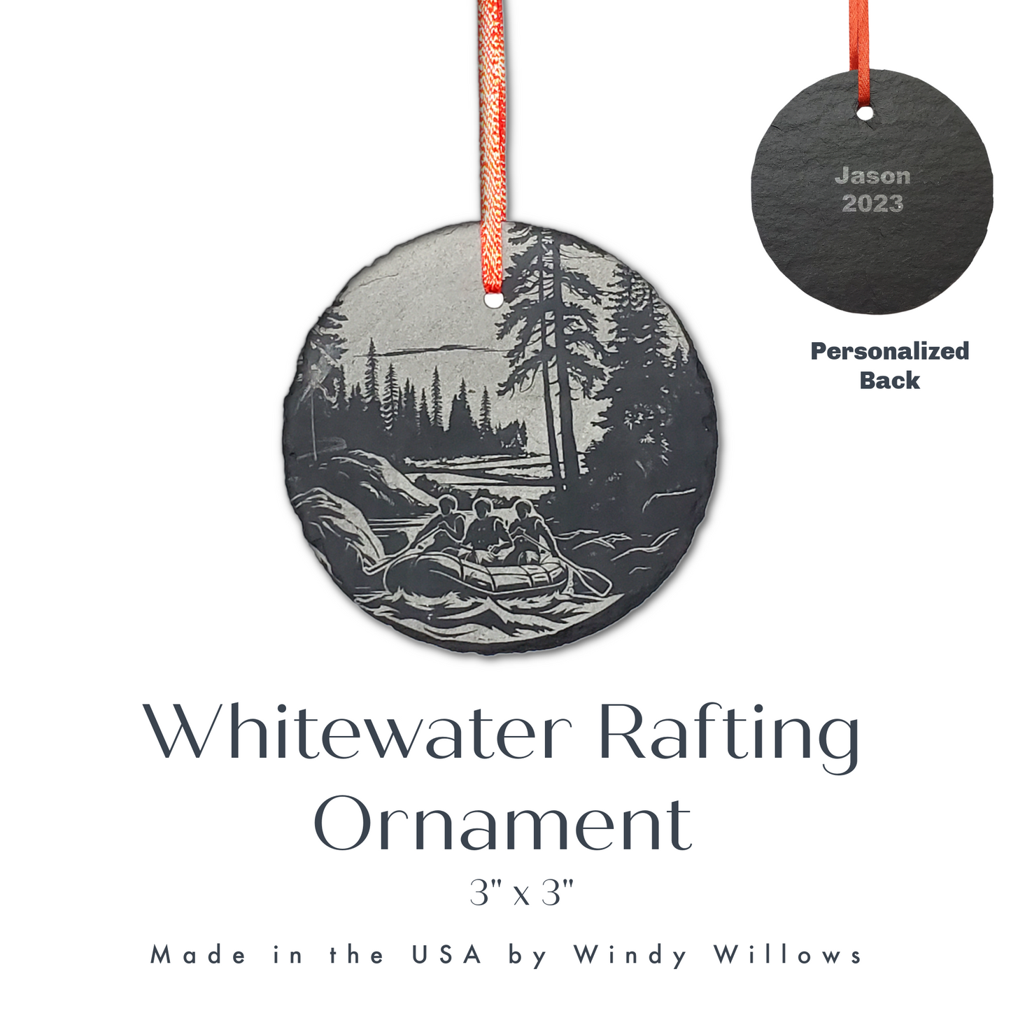 Whitewater River Rafting Ornament | 3" Raft Trip Adventure Ornament | Personalized Rustic Christmas Slate Ornaments