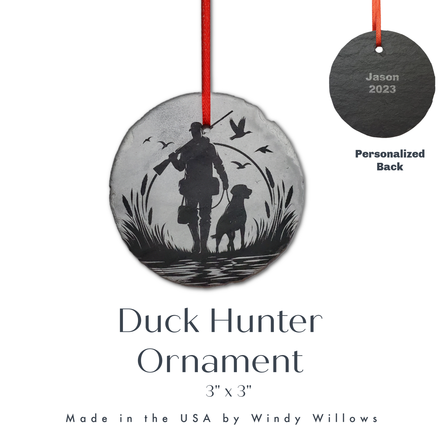 Duck Hunting Ornament | 3" Bird Dog Sportsman Ornament | Personalized Rustic Christmas Slate | Custom Duck Hunter