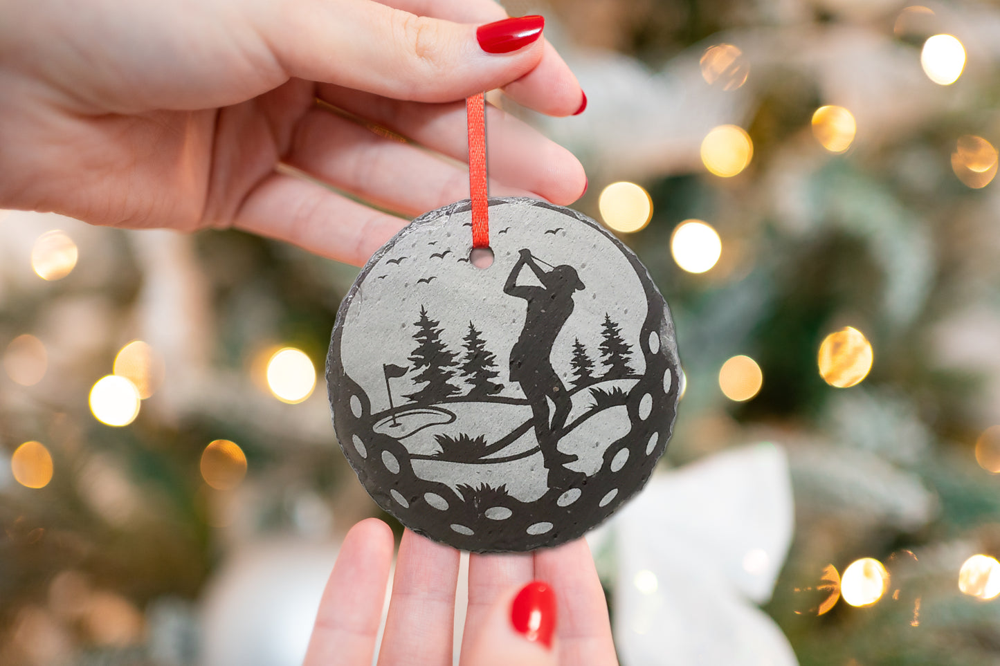 Golf Ornament | 3" Custom Female Golfing Ornament | Personalized Golfer Christmas Slate Ornament Golf Course Gift tag