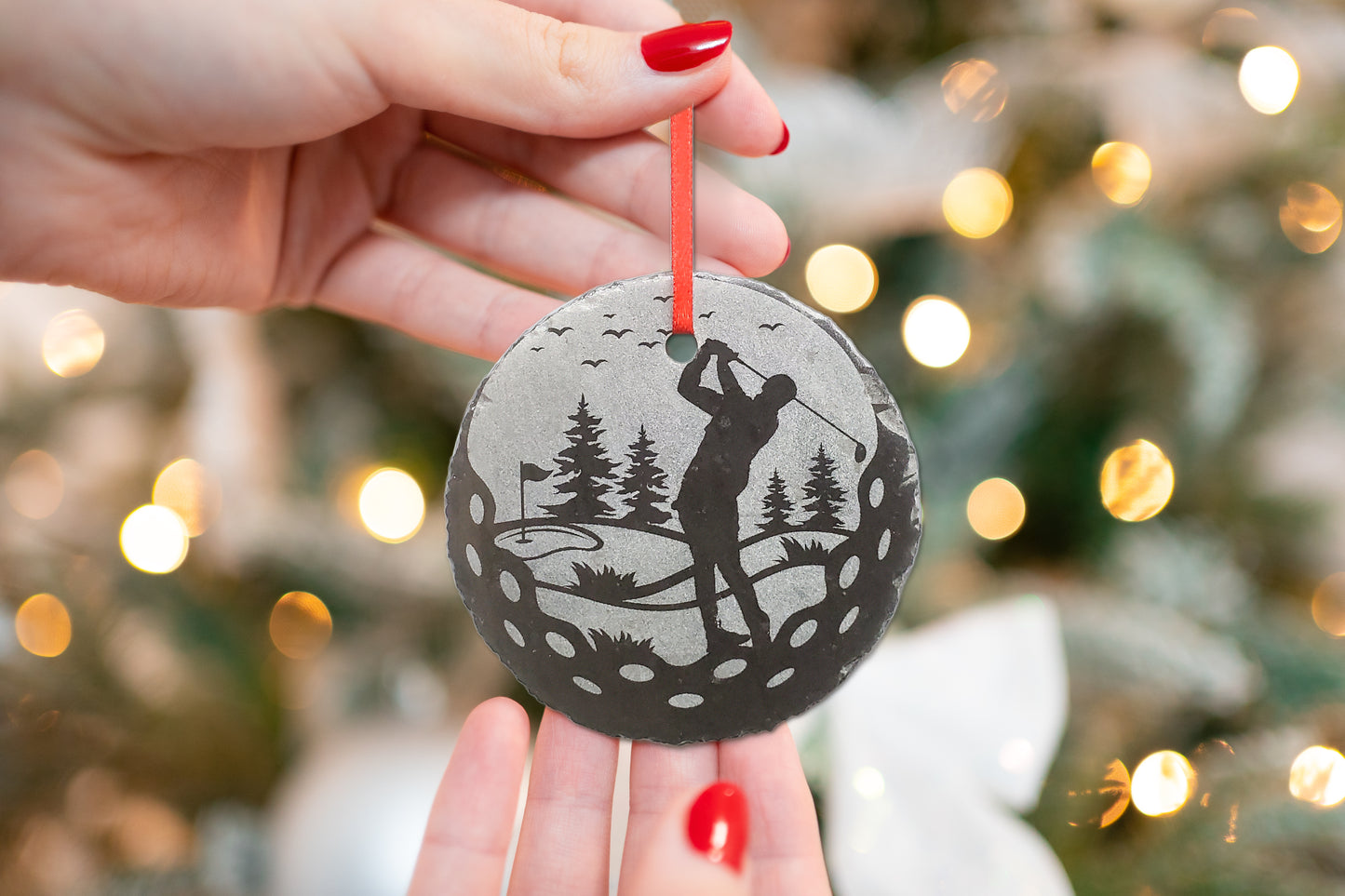 Golf Ornament | 3" Custom Male Golfing Ornament | Personalized Golfer Christmas Slate Ornament Golf Course Gift tag