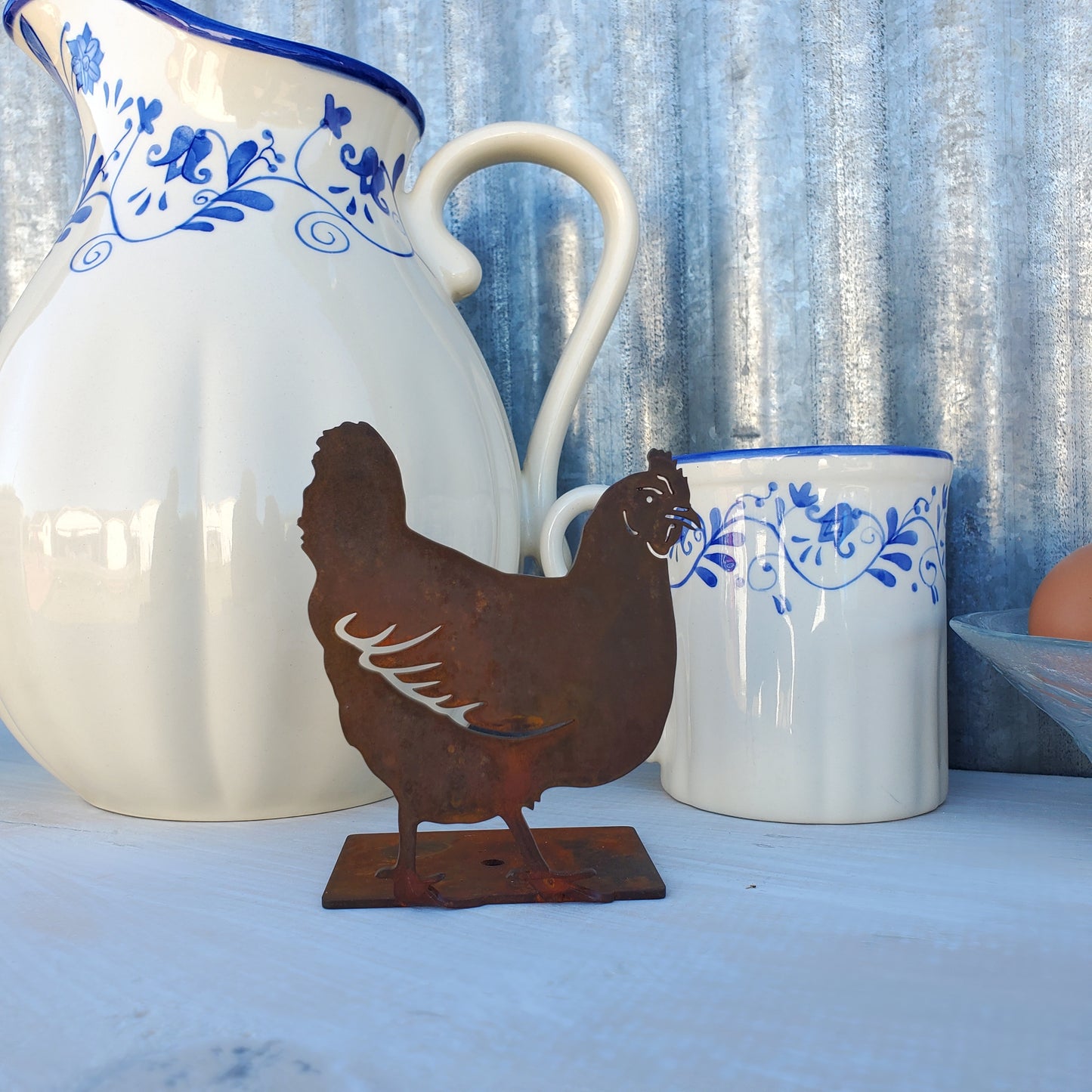 Rusted Metal Chicken Statue