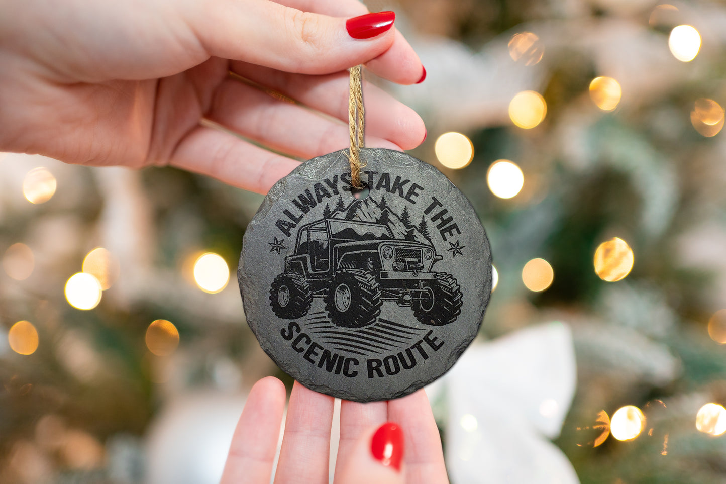 Offroad 4x4 Ornament | 3" Rubicon Jeep Trail Adventure Ornament | Personalized Rustic Christmas Slate Ornament | 4-Wheeling Moab off-roading