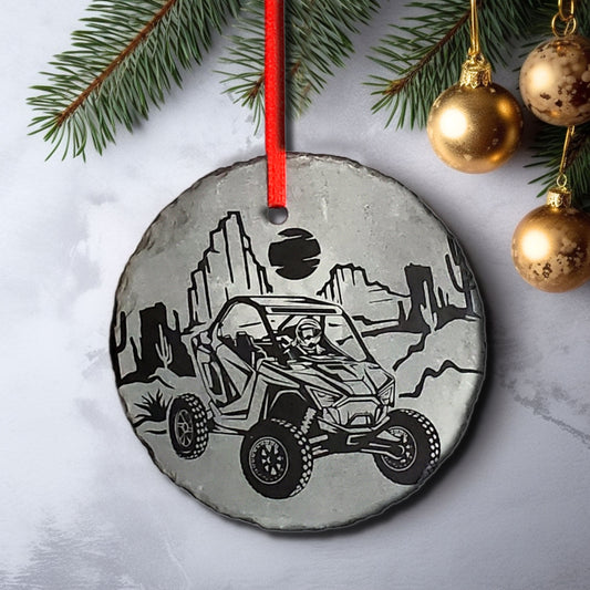 Side by Side Offroad Desert  Ornament | 3" UTV Sport Utility Christmas Ornament SxS | Personalized Rustic Christmas Slate Ornament | Polaris RZR ATV