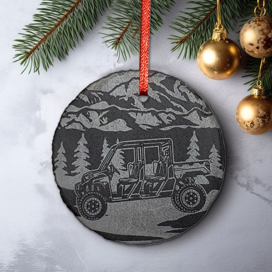 Side by Side Offroad Winter Ornament | 3" UTV Sport Utility Christmas Ornament SxS | Personalized Rustic Christmas Slate Ornament | Polaris RZR ATV