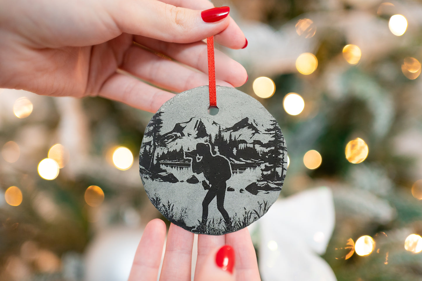 Nature Photographer Ornament | 3" Custom Female Photography Ornament | Personalized Rustic Christmas Slate Ornament Camera Gift tag