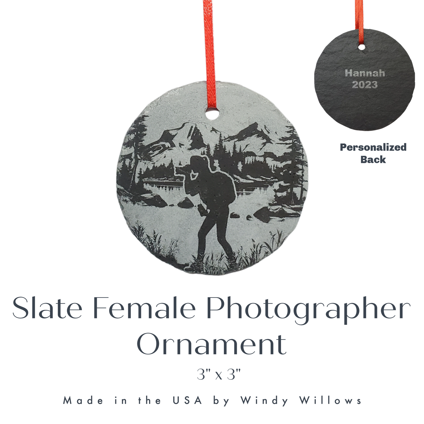 Nature Photographer Ornament | 3" Custom Female Photography Ornament | Personalized Rustic Christmas Slate Ornament Camera Gift tag