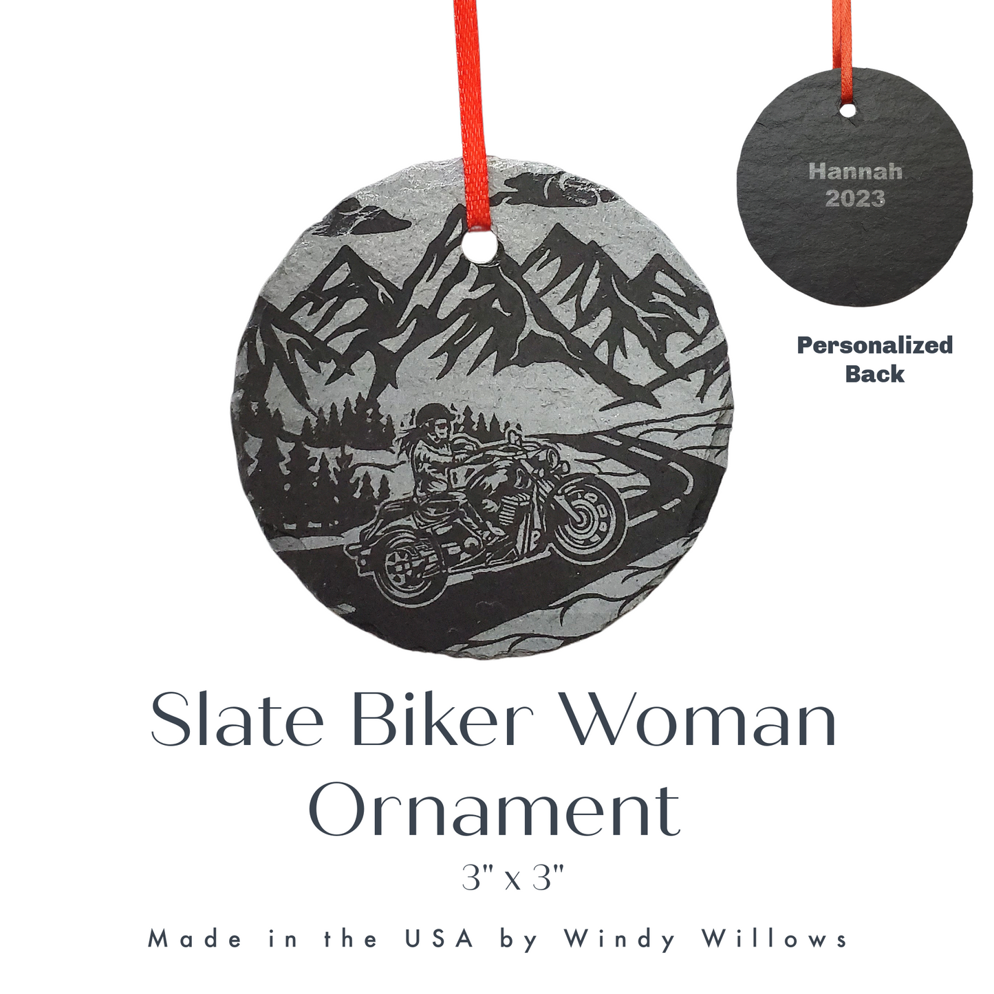 Personalized Motorcycle Biker Christmas Ornament | 3" Harley Ornament | Rustic Slate Christmas | Custom Gift for Biker  Motorcycle Lover