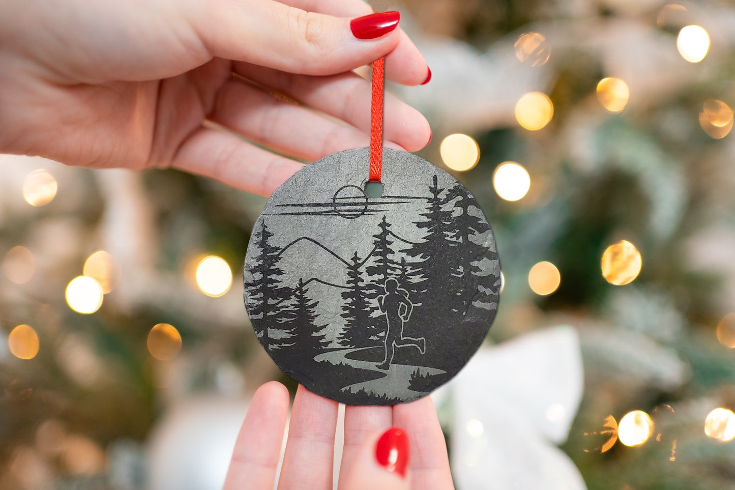 Female Runner Ornament | 3" Fitness Ornament | Rustic Slate Christmas | Girl Cross Country Running Personalized  | Track Runner