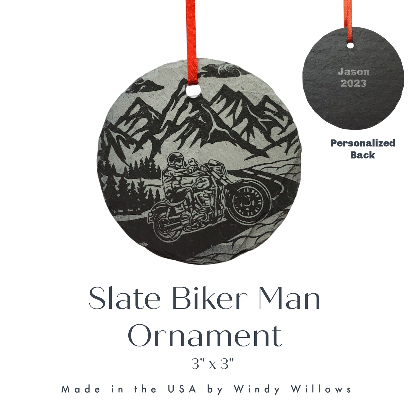 Personalized Motorcycle Biker Christmas Ornament | 3" Harley Ornament | Rustic Slate Christmas | Custom Gift for Biker  Motorcycle Lover