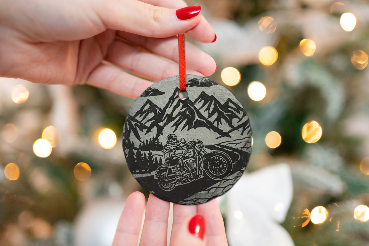 Personalized Motorcycle Biker Christmas Ornament | 3" Harley Ornament | Rustic Slate Christmas | Custom Gift for Biker  Motorcycle Lover