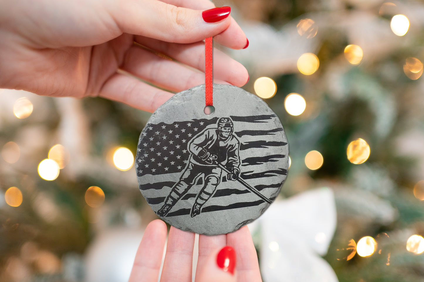 Ice Hockey Ornament | 3" Winter Sport Ornament | Personalized Rustic Christmas Skating Decoration Custom Hockey Lover gift
