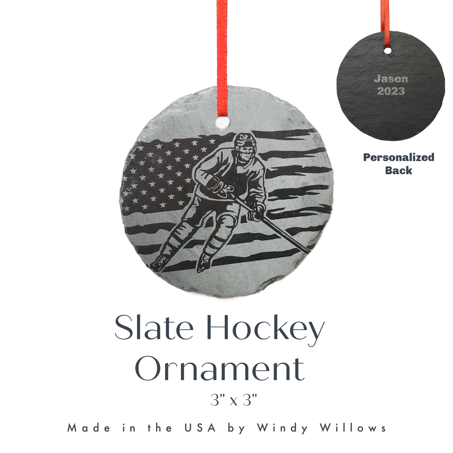 Ice Hockey Ornament | 3" Winter Sport Ornament | Personalized Rustic Christmas Skating Decoration Custom Hockey Lover gift